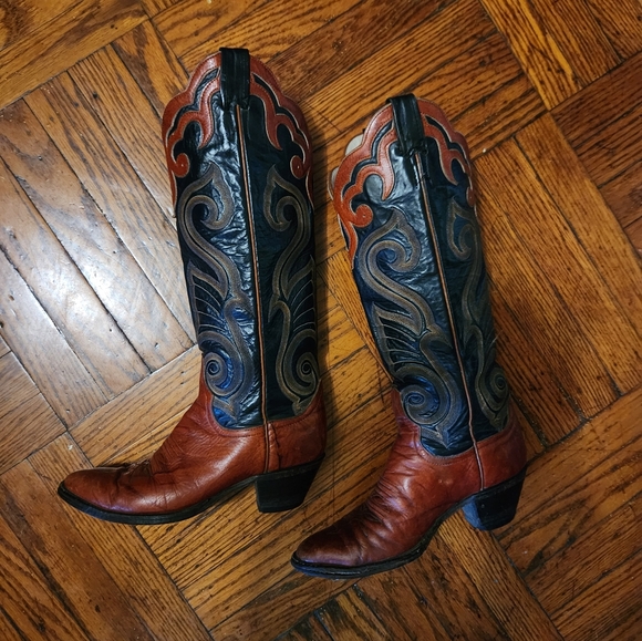 Larry Mahan Shoes - Vintage Larry Mahan Tall Cowboy Boots
